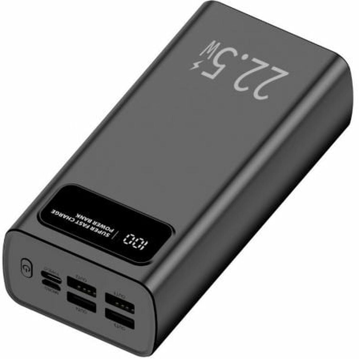 Powerbank 30000 mAh 22,5 W nopea USB-C lataus, LCD-näyttö musta älypuhelimille