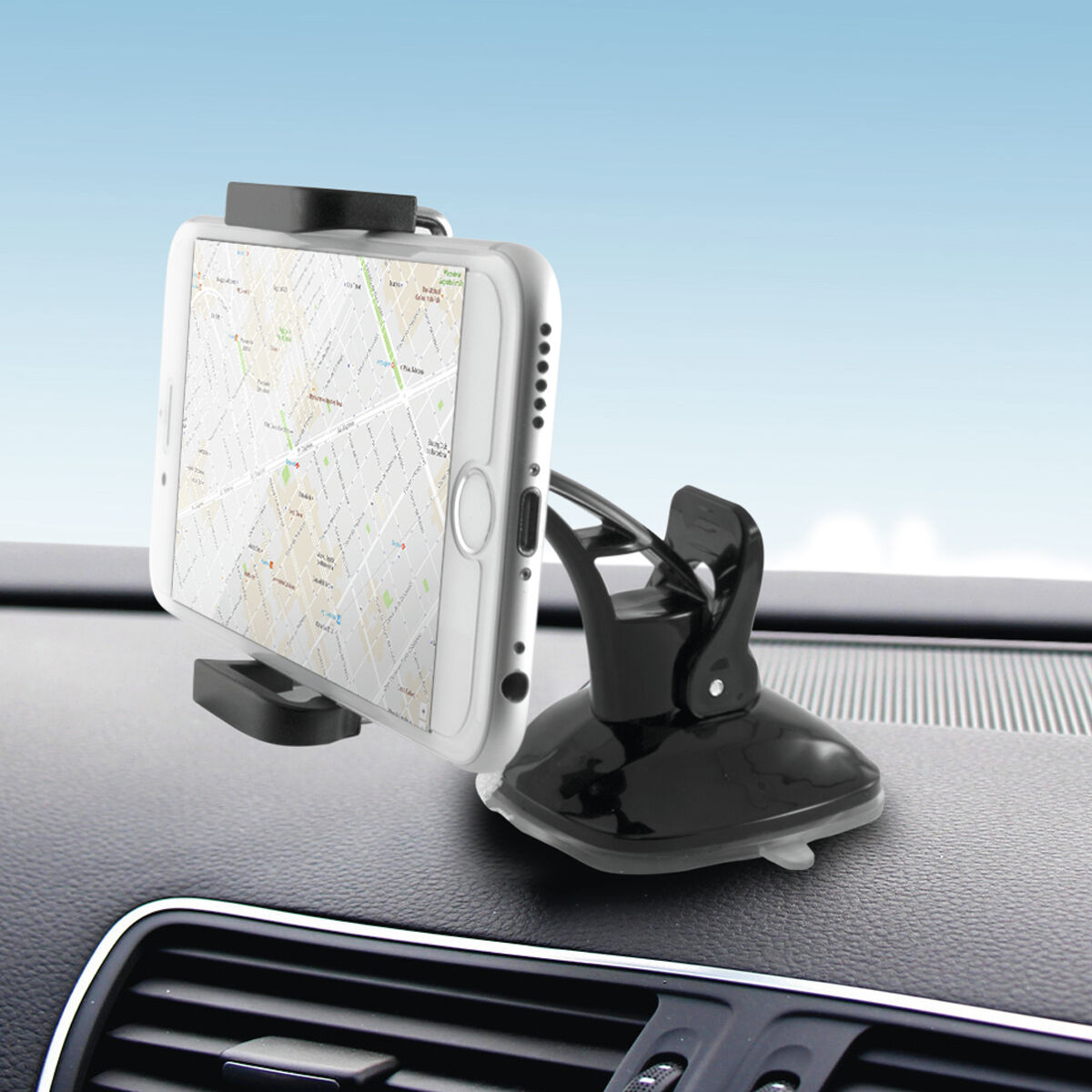 Puhelinteline autoon imukupilla 360º, säädettävä 4,8-9 cm, musta