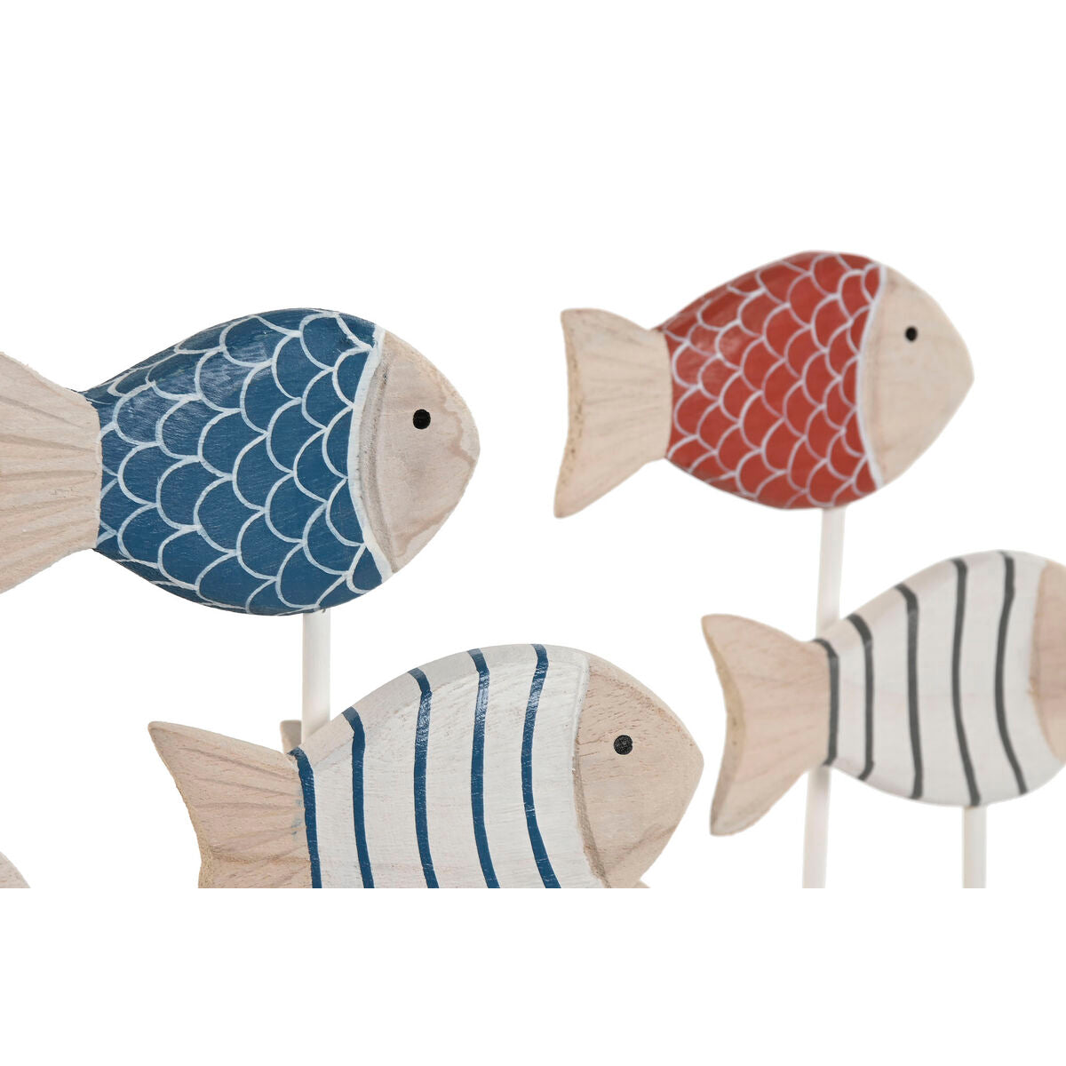 Puinen koristekalat 2 kpl, sininen valkoinen punainen, 17 x 6 x 25 cm pöytäkoriste