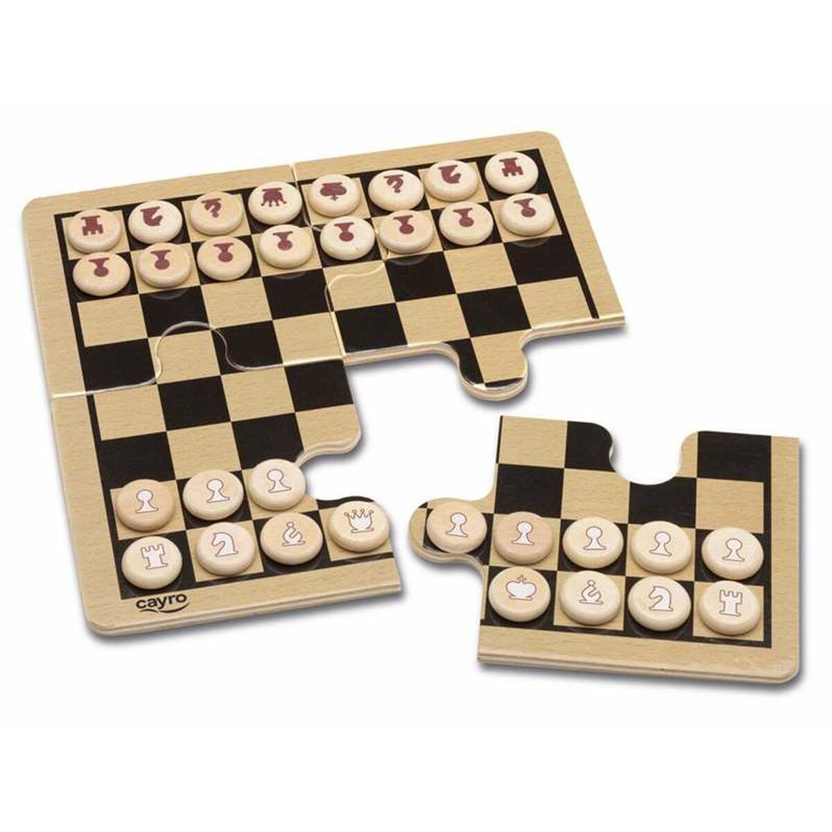 Puinen shakkipeli, shakkilauta & nappulat lapsille 7+, matkakokoinen 12×19,5×5 cm