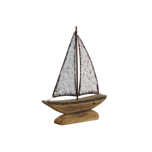 Kynttilänjalka purjelaiva, vanhahtava puu & metalli, luonnonväri 35,3×8×46,5cm