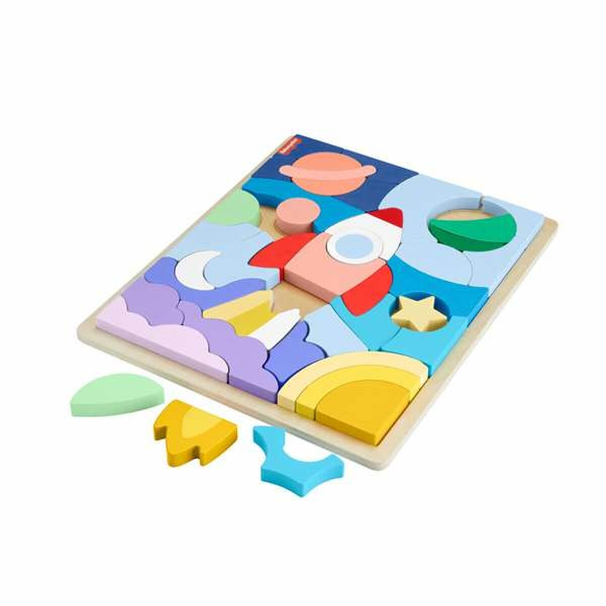 Puupalapeli 42 osaa avaruus, 3+ lapsille, värikäs lasten palapeli Fisher-Price