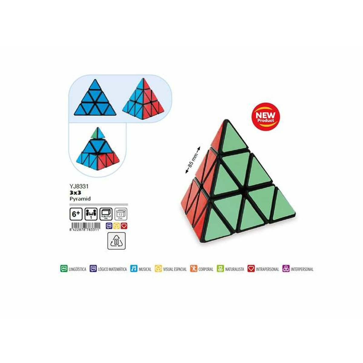 Pyramidipalapeli 3x3 pyraminx, 3D-palapeli monivärinen 6+ lapsille - Cayro