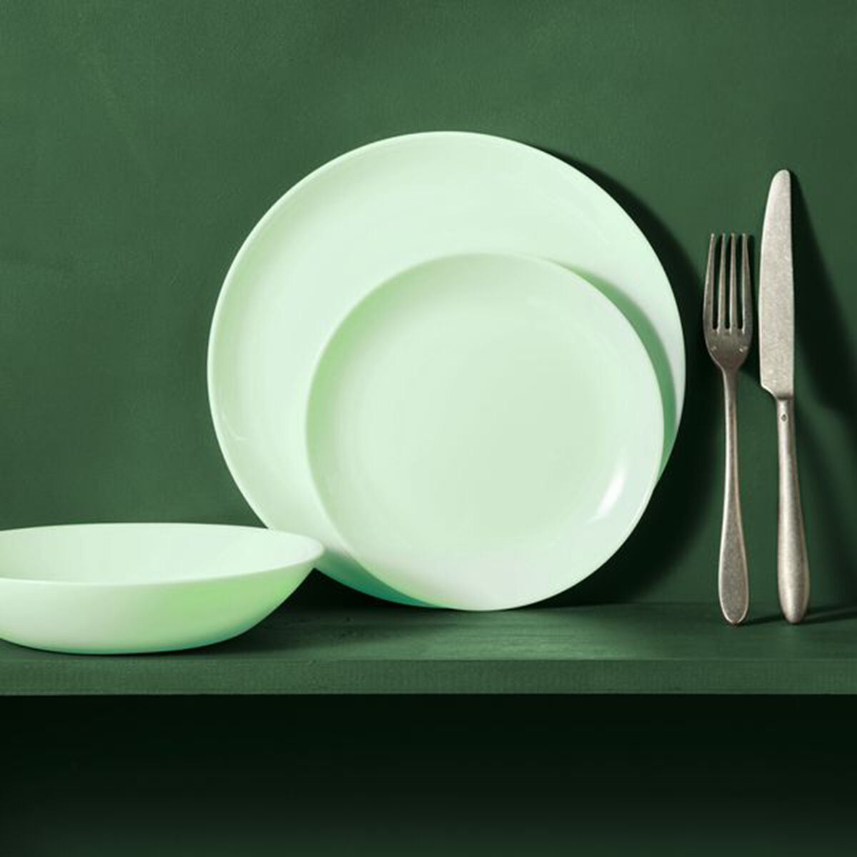 Ruokalautanen 25 cm, lasinen vihreä - astianpesukoneen kestävä, 24 kpl ruokailuun