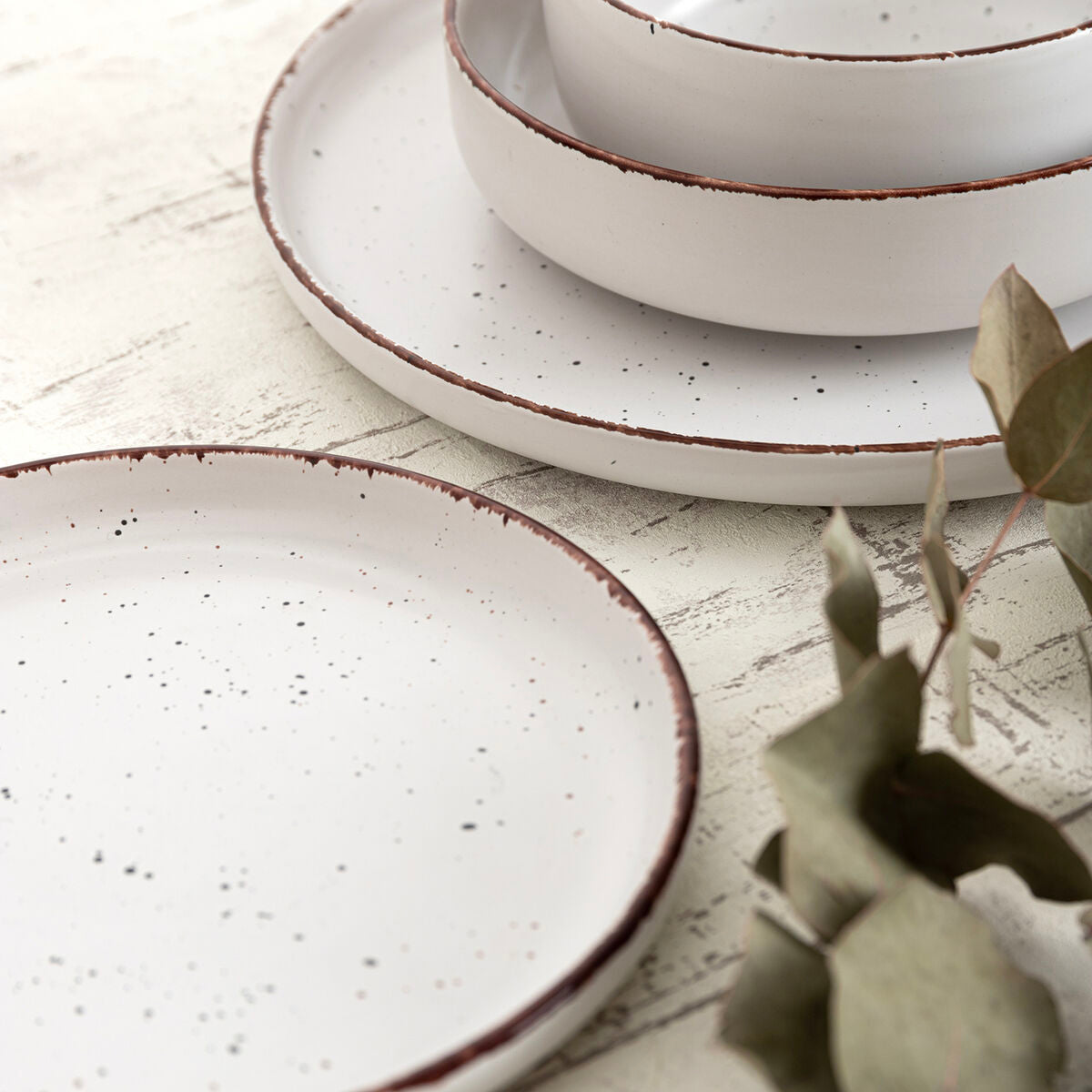 Ruokalautanen 26,5 cm keraaminen, beige, litteä, käsinmaalattu - 6 kpl