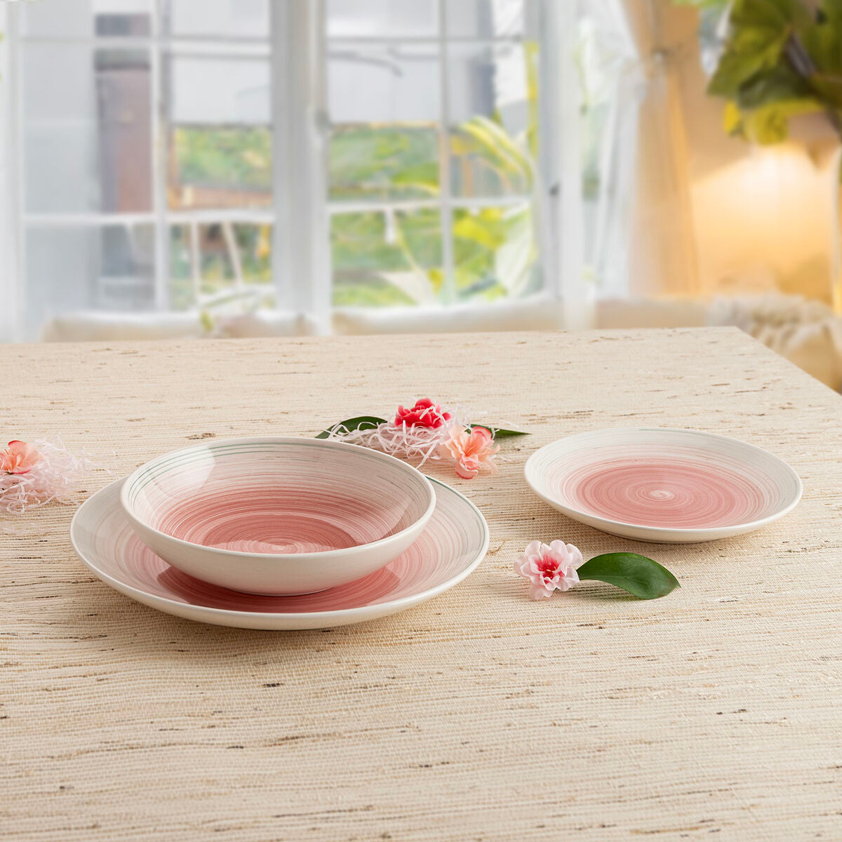 Ruokalautanen 27 cm keraaminen vaaleanpunainen, ruokailuun, 12 kpl