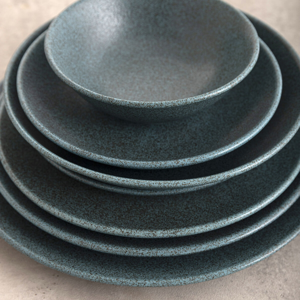 Ruokalautaset 25 cm, sininen keramiikka, 6 kpl - pinottavat & mikroaaltokestävät