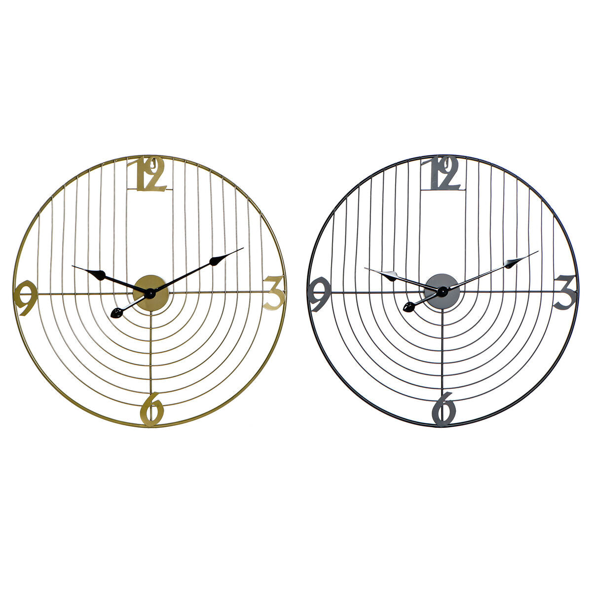 Seinäkello 60 cm, moderni metallikehys musta & kulta, pyöreä seinään, 2 kpl