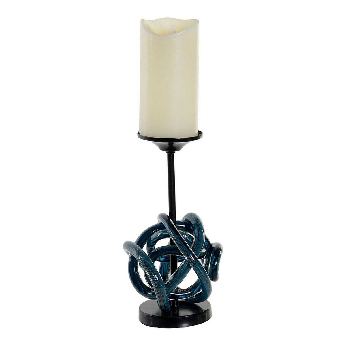 Kynttilänjalka sininen kristalli & metalli 25 cm, solmu-design sisustukseen
