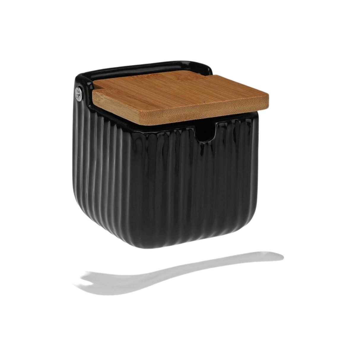 Sokeriastia bambukannella, musta raitapintainen keramiikka 8,3×8,3×8,3 cm