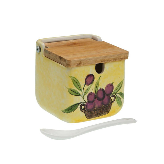 Sokeriastia bambukannella, keramiikka & posliini 8×8×8 cm, oliivi-kuvio