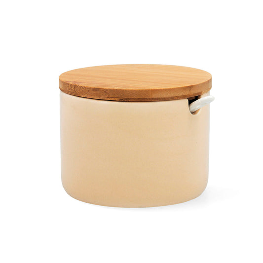Sokeriastia kannella, keramiikka 9,5 x 9,5 x 8 cm beige, bambukansi, keittiöön
