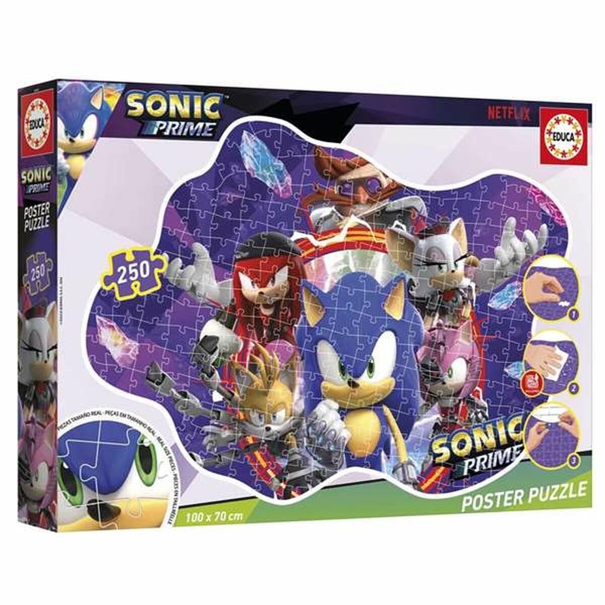 250 palan palapelisetti Sonic Prime, 4 erilaista julistepuzzlea 100x70 cm