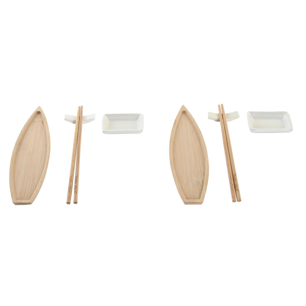 Sushisetti 12-osainen, bambu & keraaminen tarjotin 8 x 5 x 2 cm, pieni valkoinen
