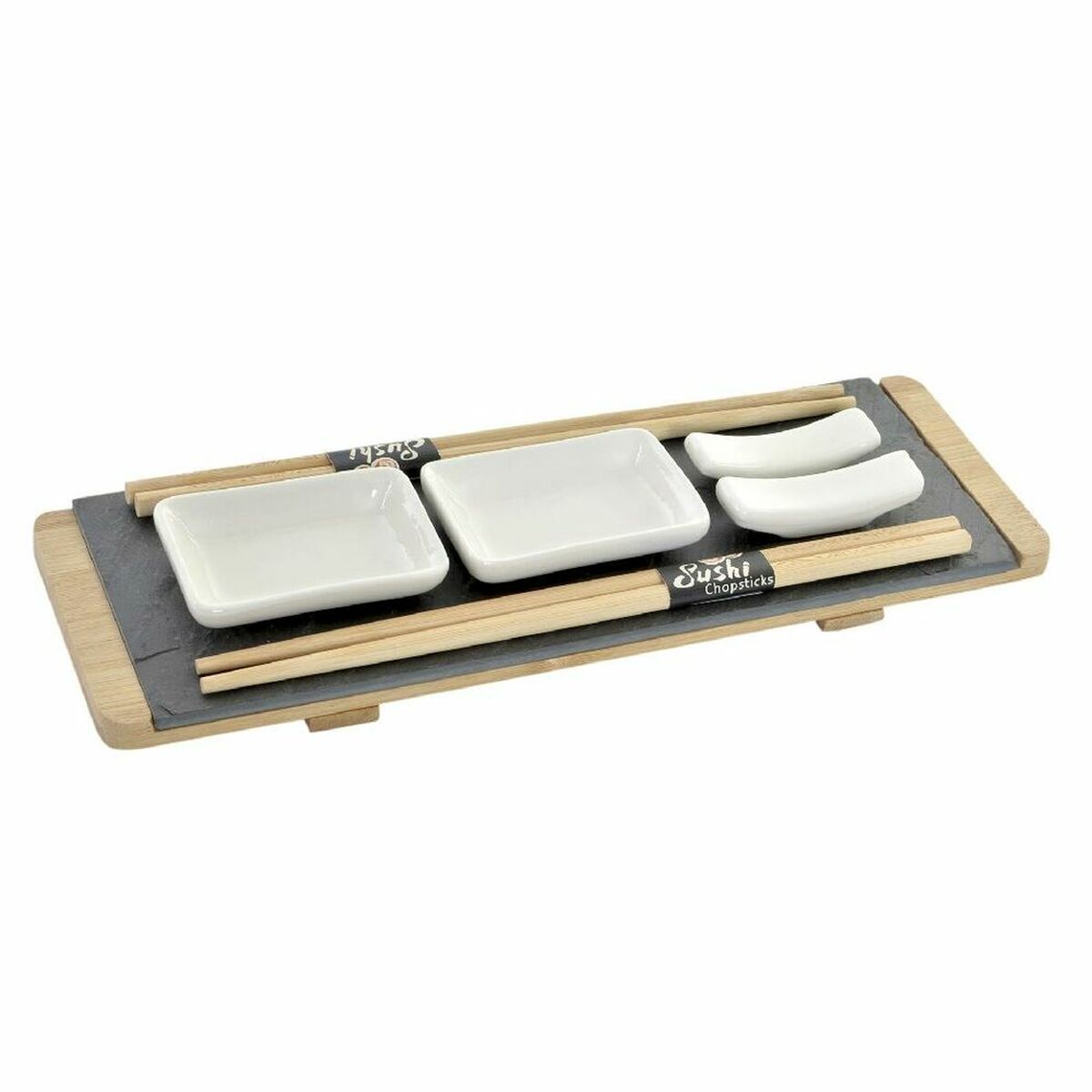 Sushisetti bambu 30 x 10 x 3,5 cm, 9 osaa, 2 hengelle - sushilauta & kipot
