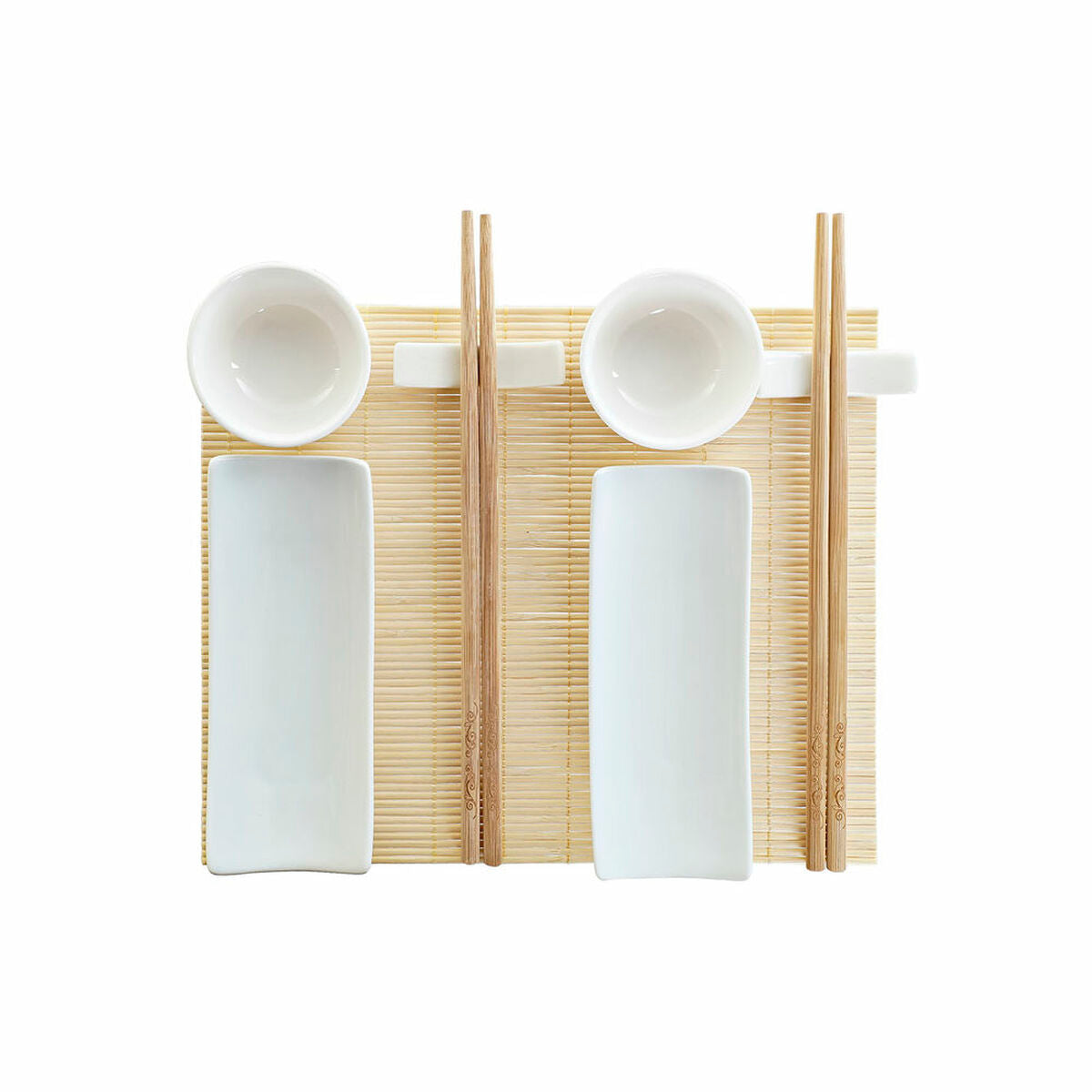 Sushisetti bambu 9 osaa, keramiikka valkoinen itämainen 28,5×19,5×3,3 cm