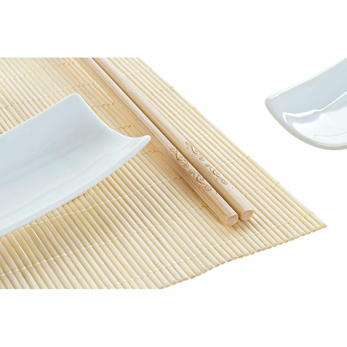 Sushisetti bambu 9 osaa, keramiikka valkoinen itämainen 28,5×19,5×3,3 cm