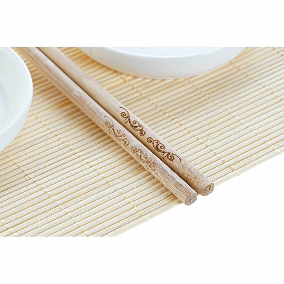 Sushisetti bambu & keramiikka 7 osaa, valkoinen ja luonnollinen itämainen tyyli