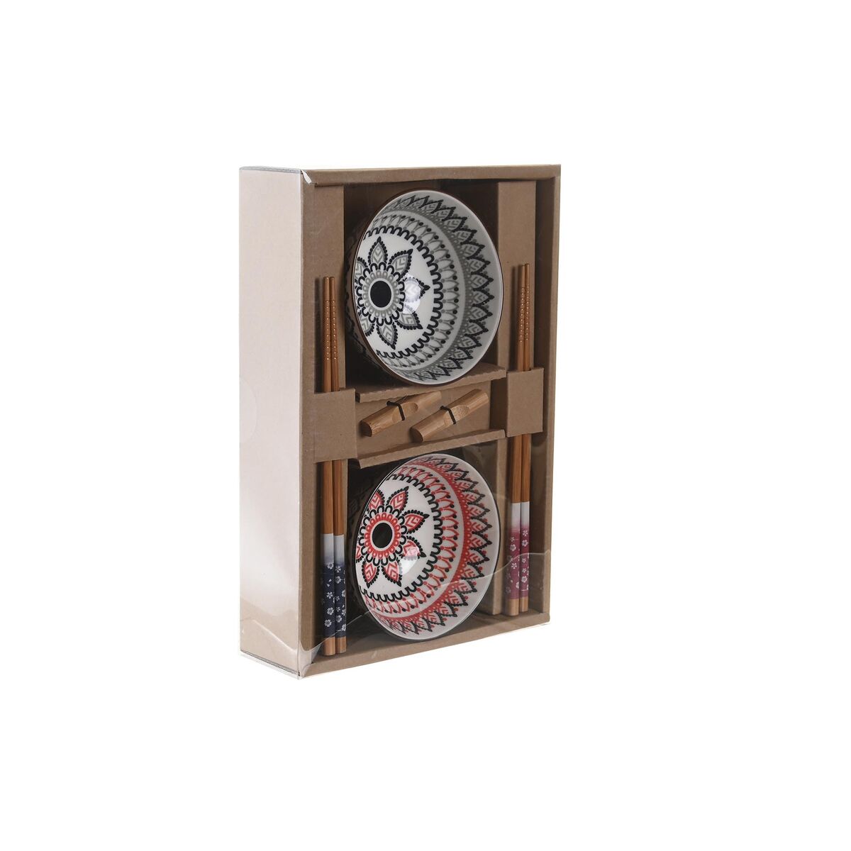 Sushisetti keramiikka, mandala-kuvioidut kulhot & bambutikut 30x21x7cm, 6 osaa