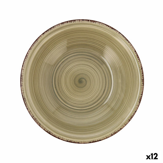Syvä lautanen keramiikka ø 21,5 cm, vihreä, 12 kpl, pinottava, käsinmaalattu
