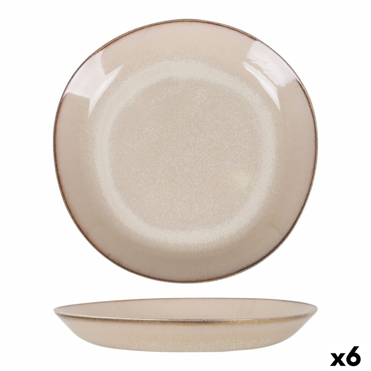 Syvä lautanen Ø 23 cm, beige, 6 osaa, ruokailulautanen astiasetti kotikäyttöön