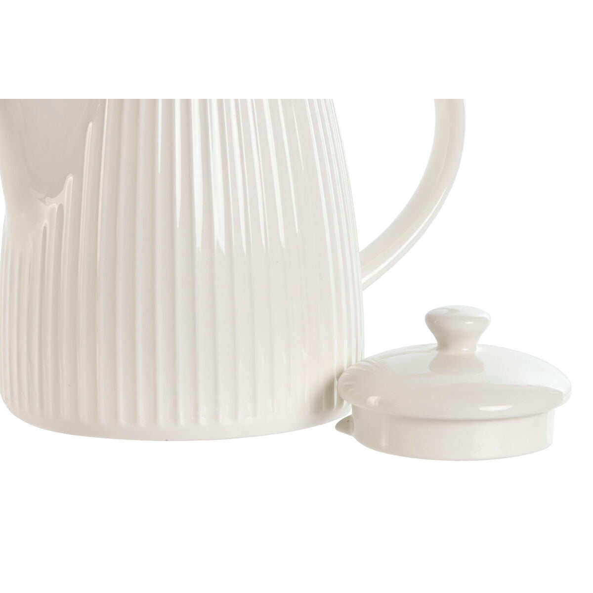 Teekannu 1 l, valkoinen posliini - urbaani raitakuosi, arkeen teehetkiin