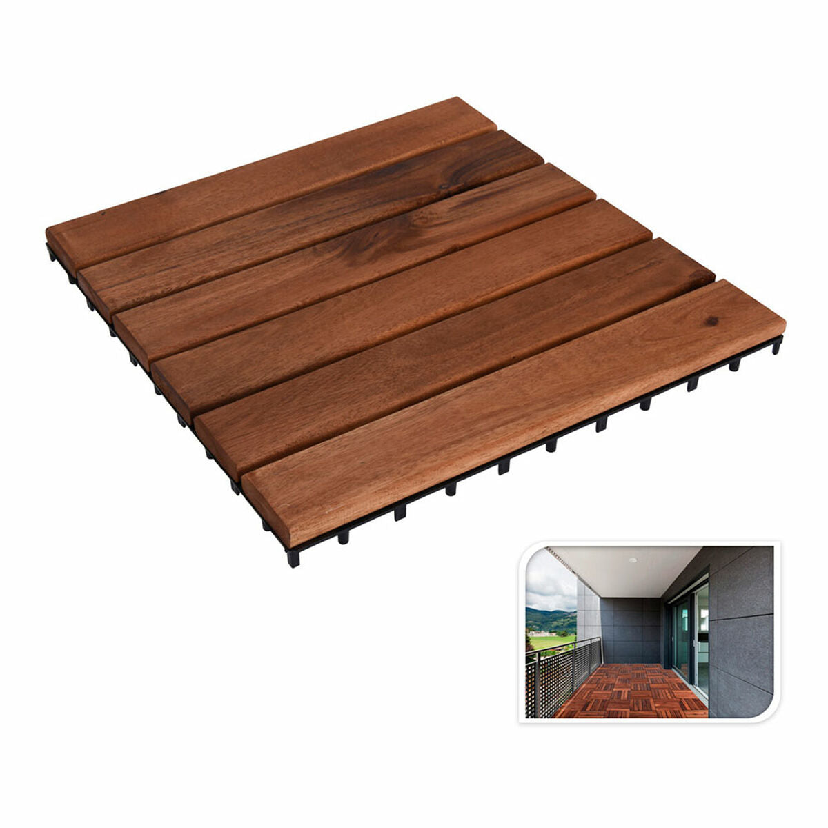 Terassilaatta lukittuva 30 x 30 cm akaasia, 9 kpl, parvekkeelle & terassille