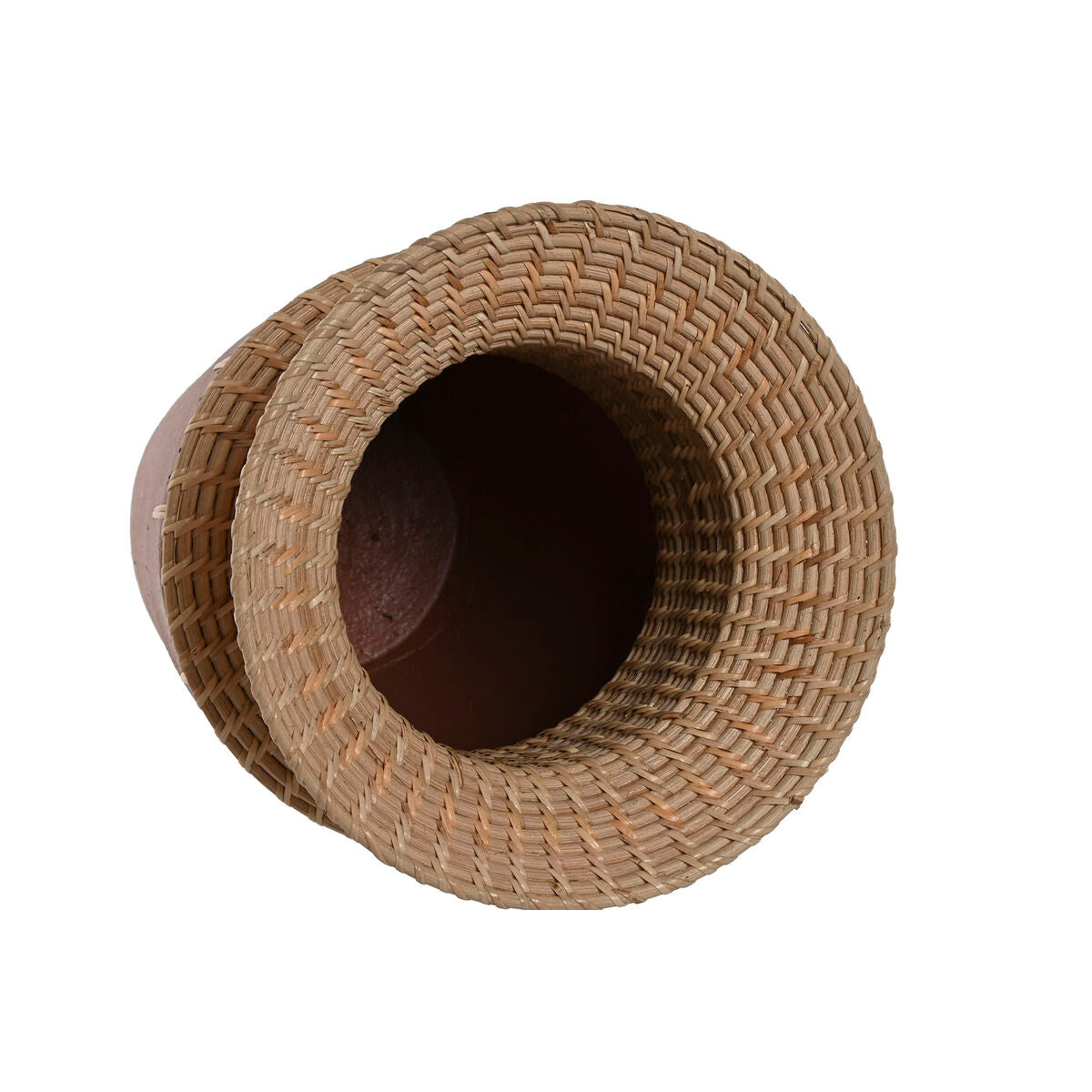 Terrakottamaljakko 22 x 22 x 35 cm, rattan-reunus, luonnonväri, sisustukseen