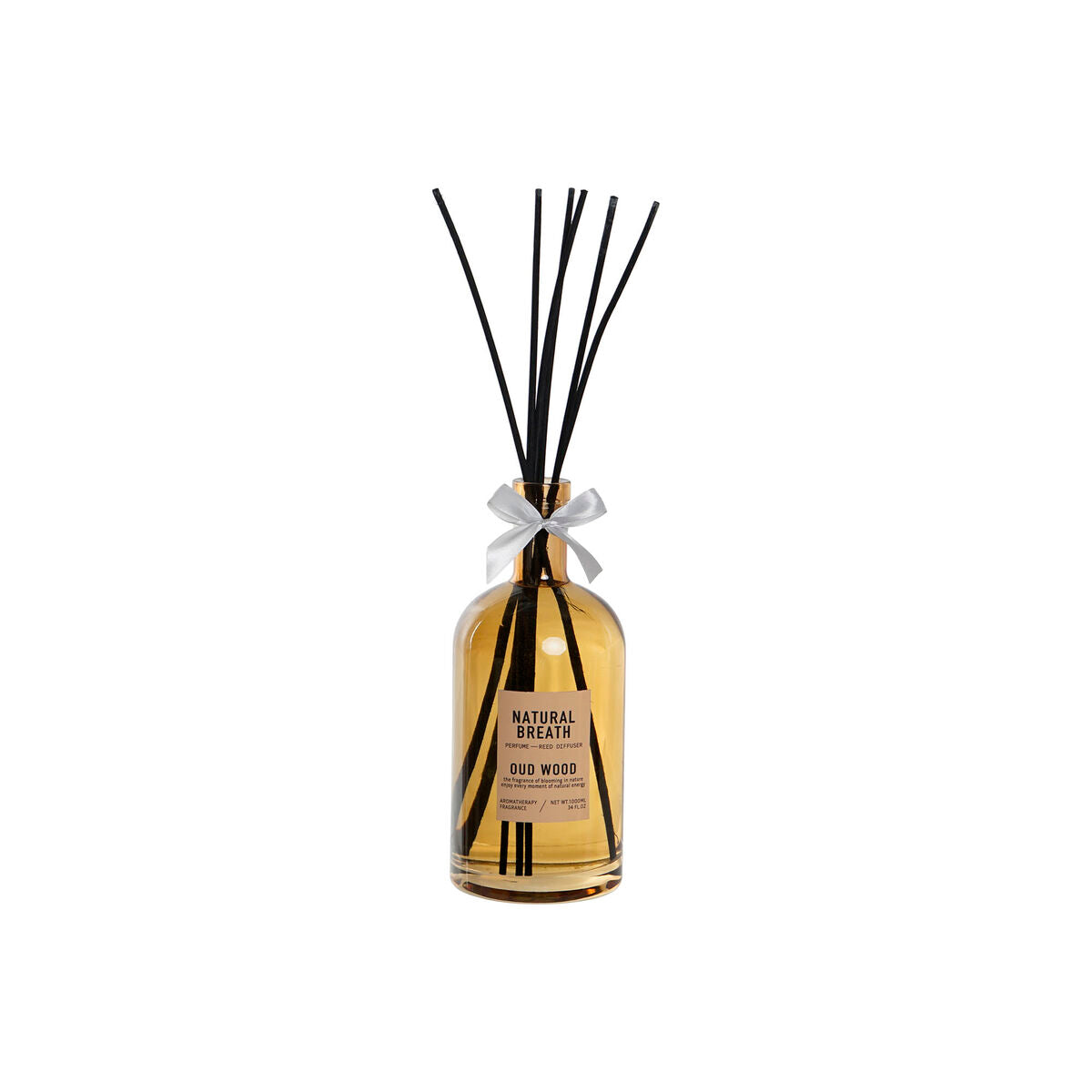 Tuoksudiffuuseri 1 l, 2 kpl - lasipullo & tuoksutikut, warm amber ja oud wood