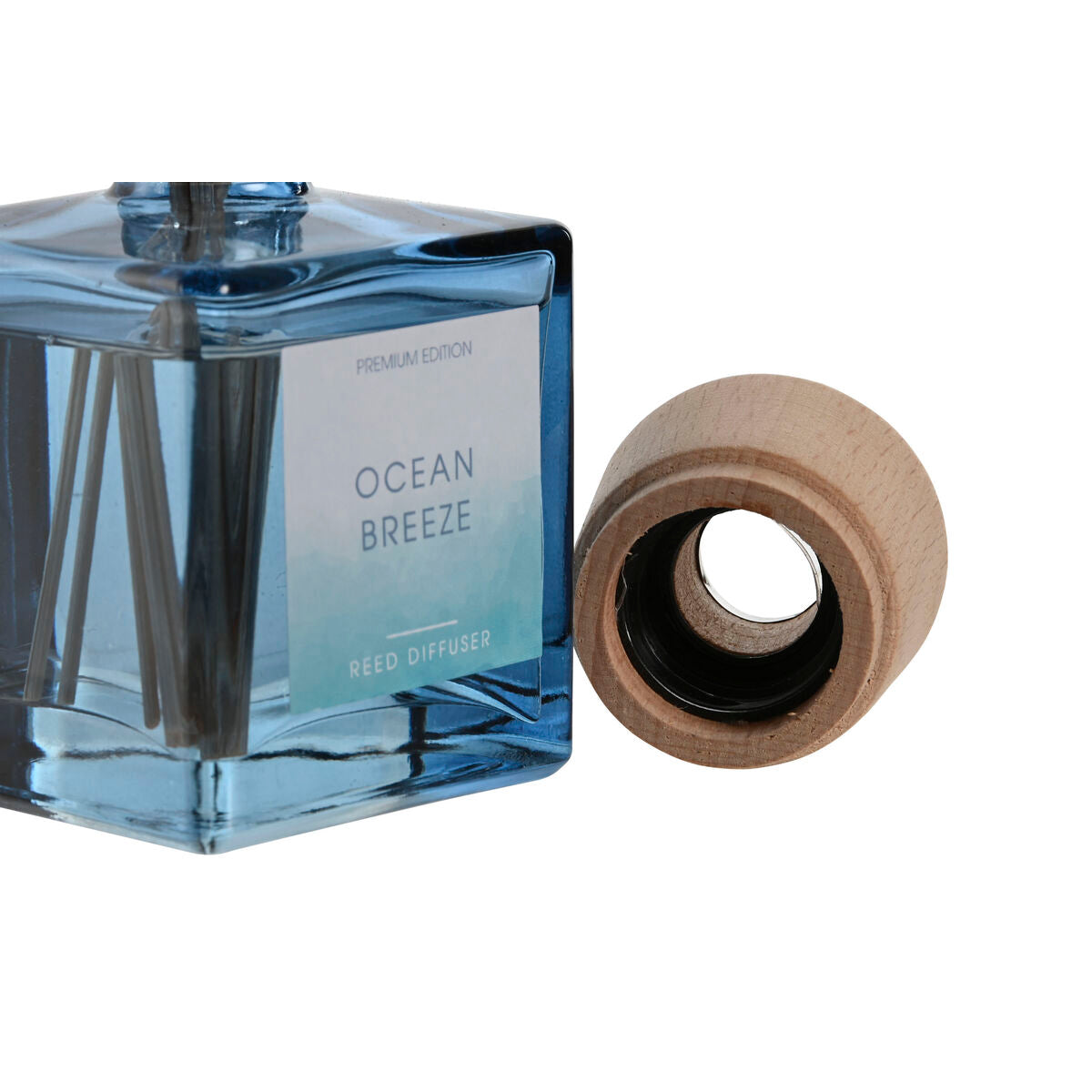 Tuoksudiffuuseri 100 ml Välimeren tuoksu, sininen lasipullo ja rattan-tikut