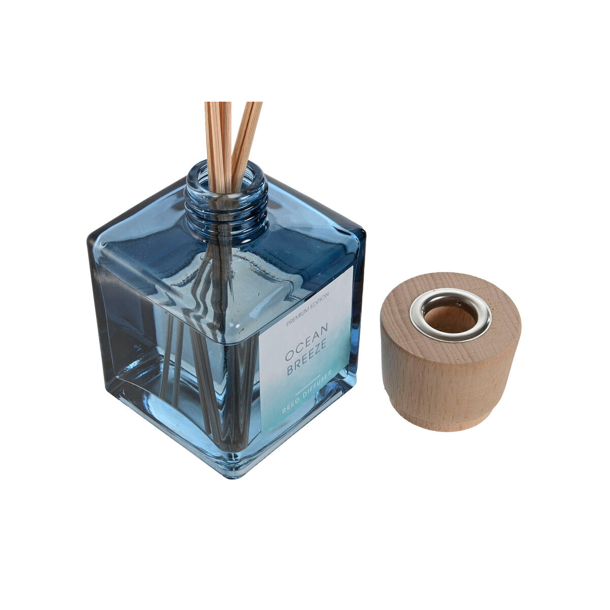 Tuoksudiffuuseri 100 ml Välimeren tuoksu, sininen lasipullo ja rattan-tikut