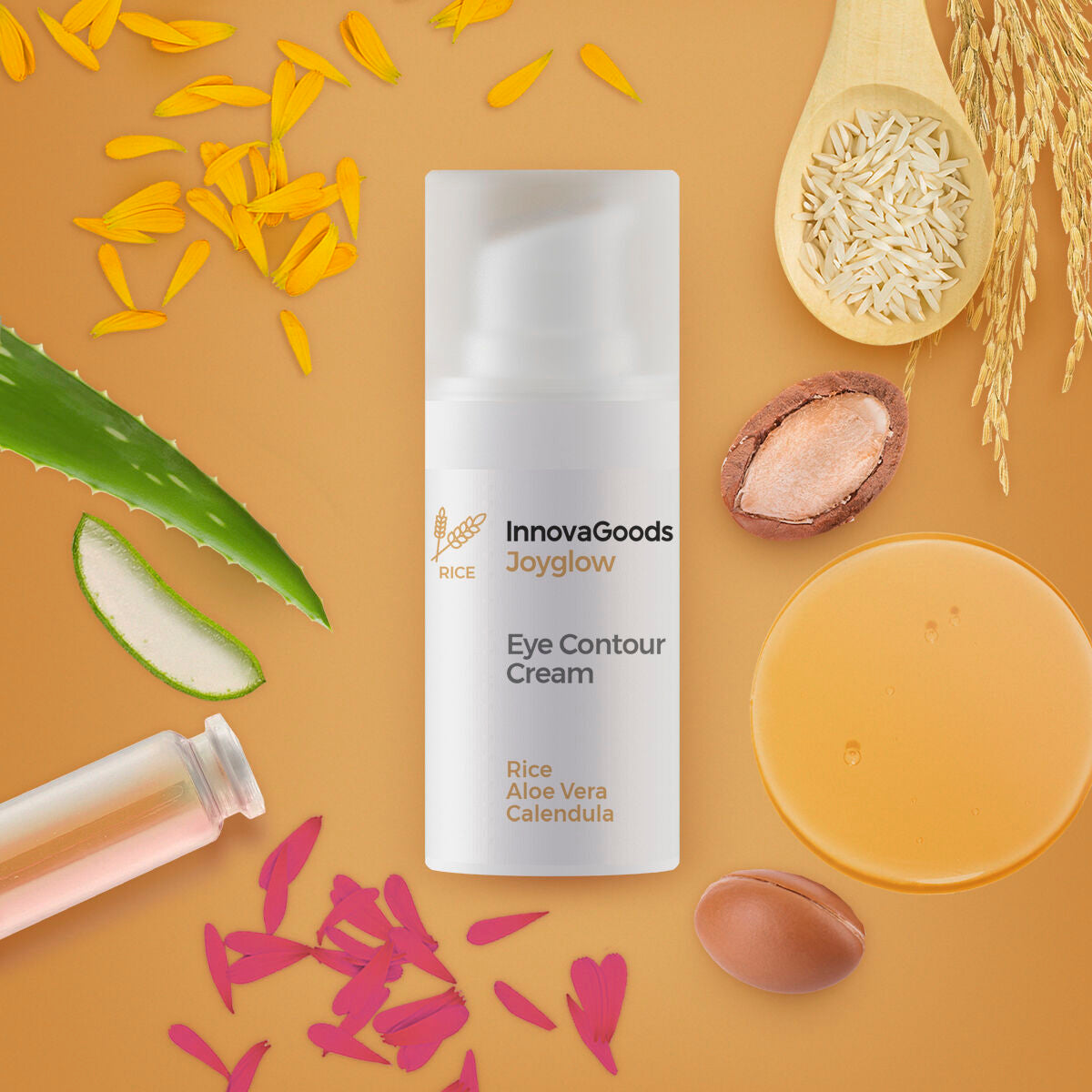 Silmänympärysvoide riisiuute & hyaluronihappo 15 ml, kirkastava, kosteuttava – hyaluronihappo arganöljy ja aloe – kuva 1