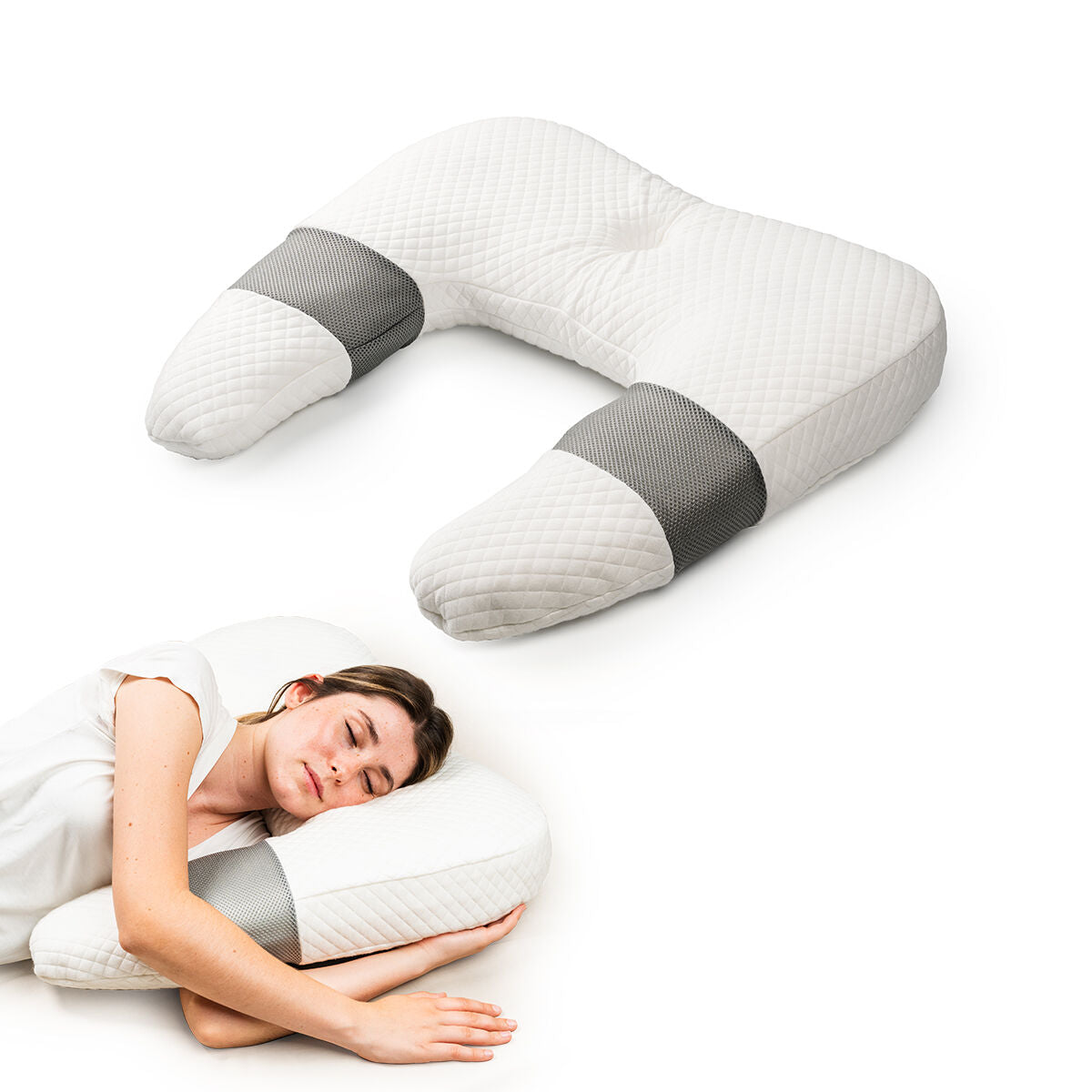 Ergonominen U-tyyny memory foam, kylkinukkujille & selälle, pestävä päällinen – sivunukkujille U-tyyny – kuva 1