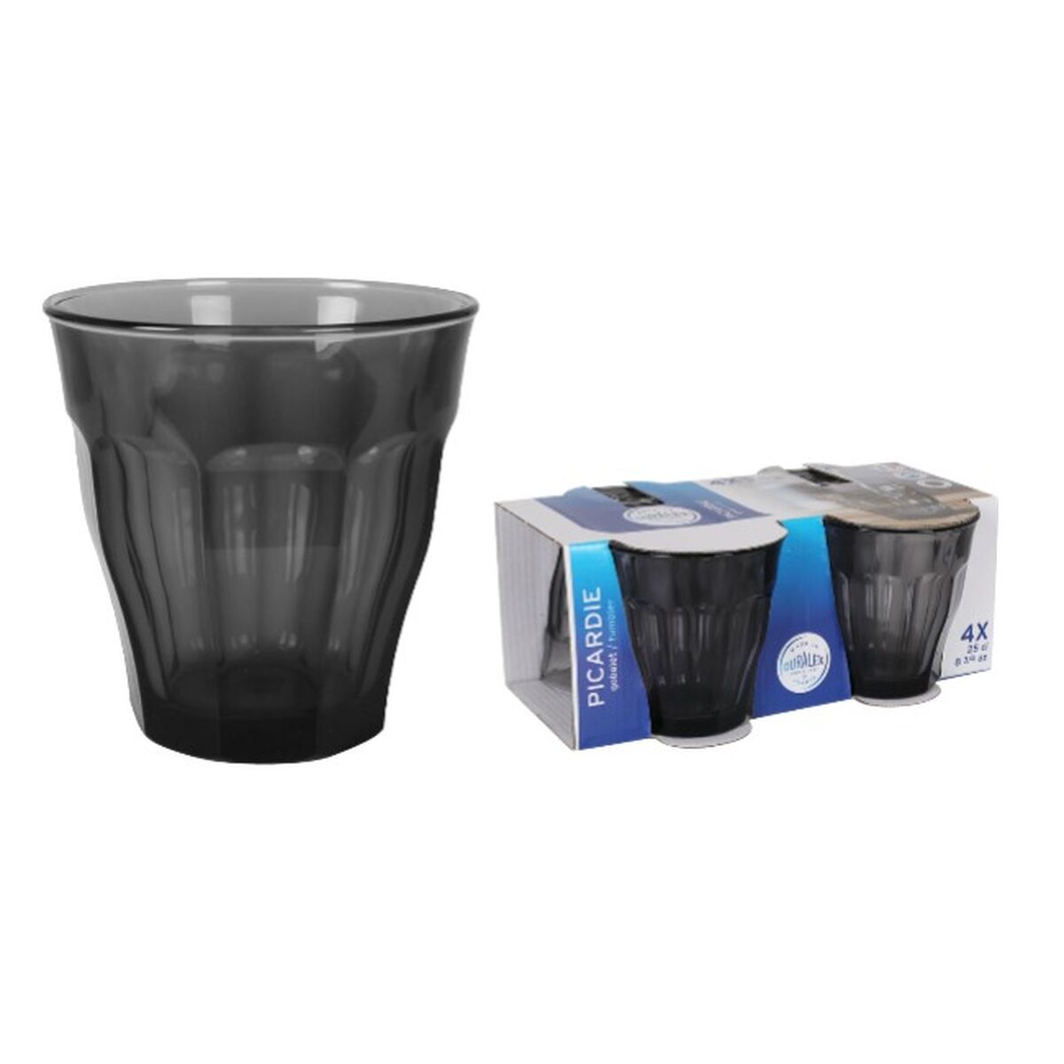 Vesilasi 250 ml Picardie, tumma musta & harmaa, 4 kpl (12 osaa) Duralex