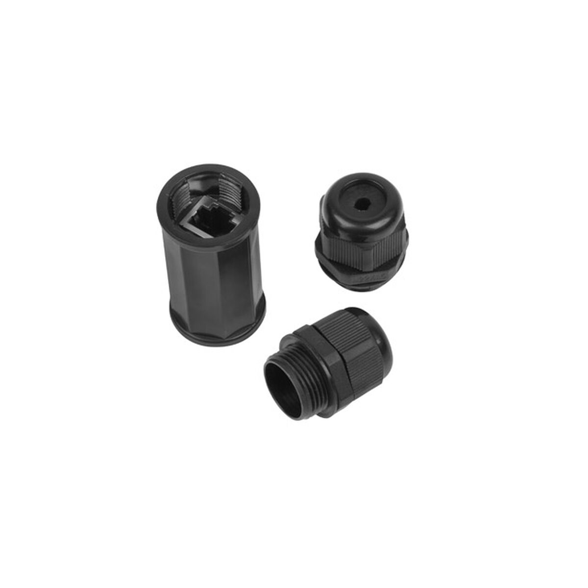 Vesitiivis RJ45-liitin IP67, naaras, musta - kaapelitulpalla, ulkokäyttöön Lanberg