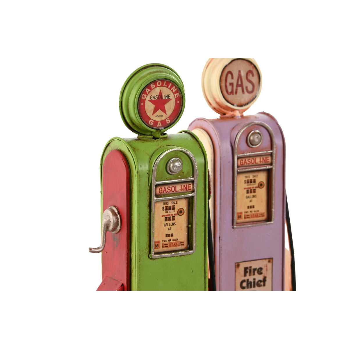 Vintage bensapumppu koriste metallinen 2 kpl, magenta & pistaasi, 7 x 4 x 17 cm