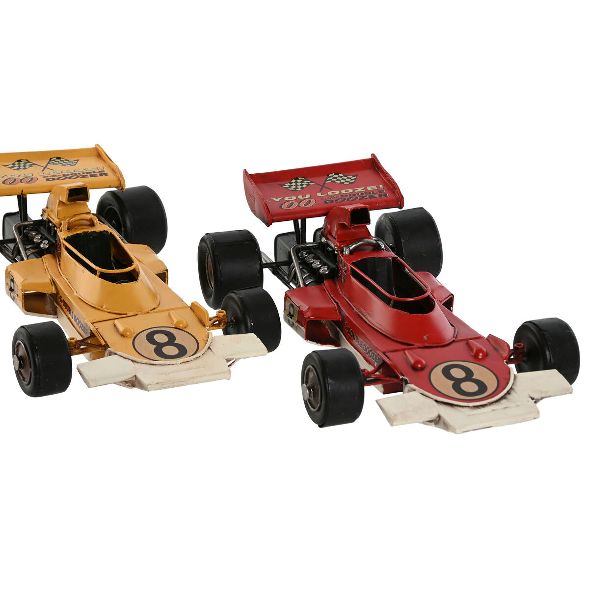 Vintage koristeauto metallinen, keltainen & punainen, 27 x 16 x 8 cm, 2 kpl