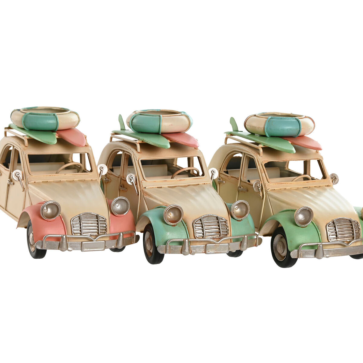 Koristeauto vintage metalli 3kpl pastellit sininen vihreä pinkki 28×11×11,5 cm