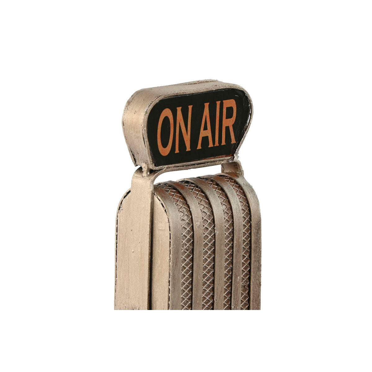 Vintage mikrofoni koriste, ruskea & hopea metallinen, pöydälle, 10×10×24 cm