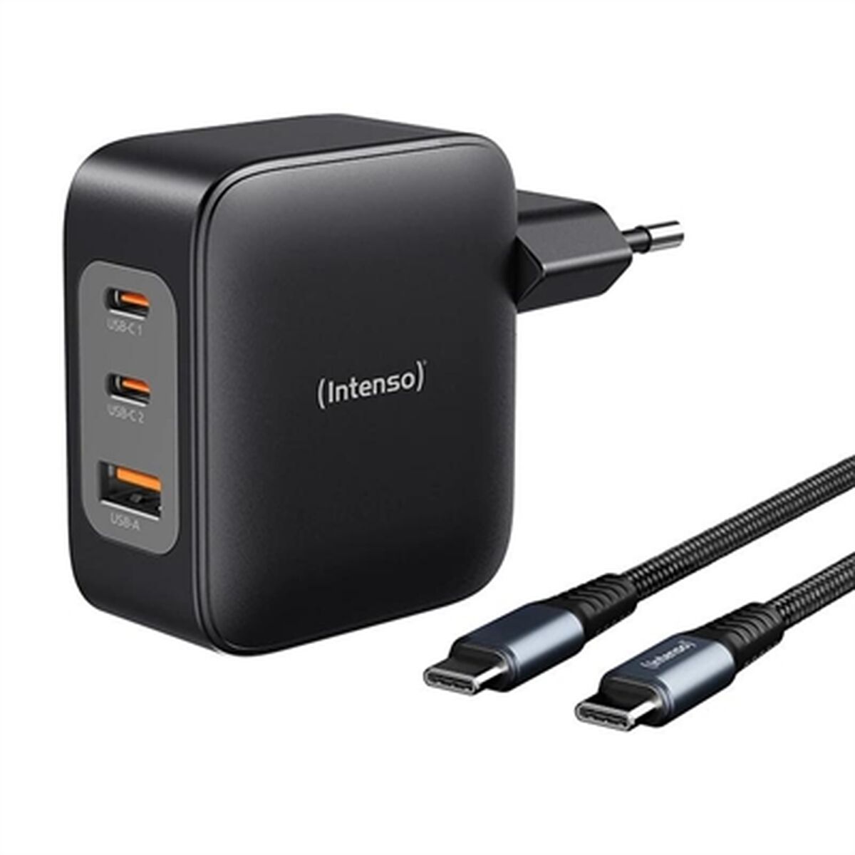 100 W USB-C GaN seinälaturi PD, 3-porttinen (2×USB-C + USB-A), lataus, musta