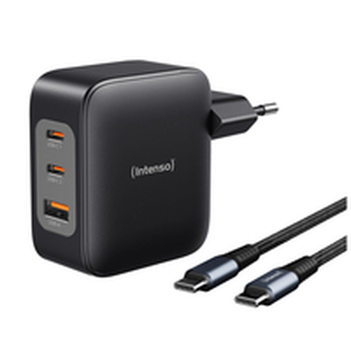 100 W USB-C GaN seinälaturi PD, 3-porttinen (2×USB-C + USB-A), lataus, musta