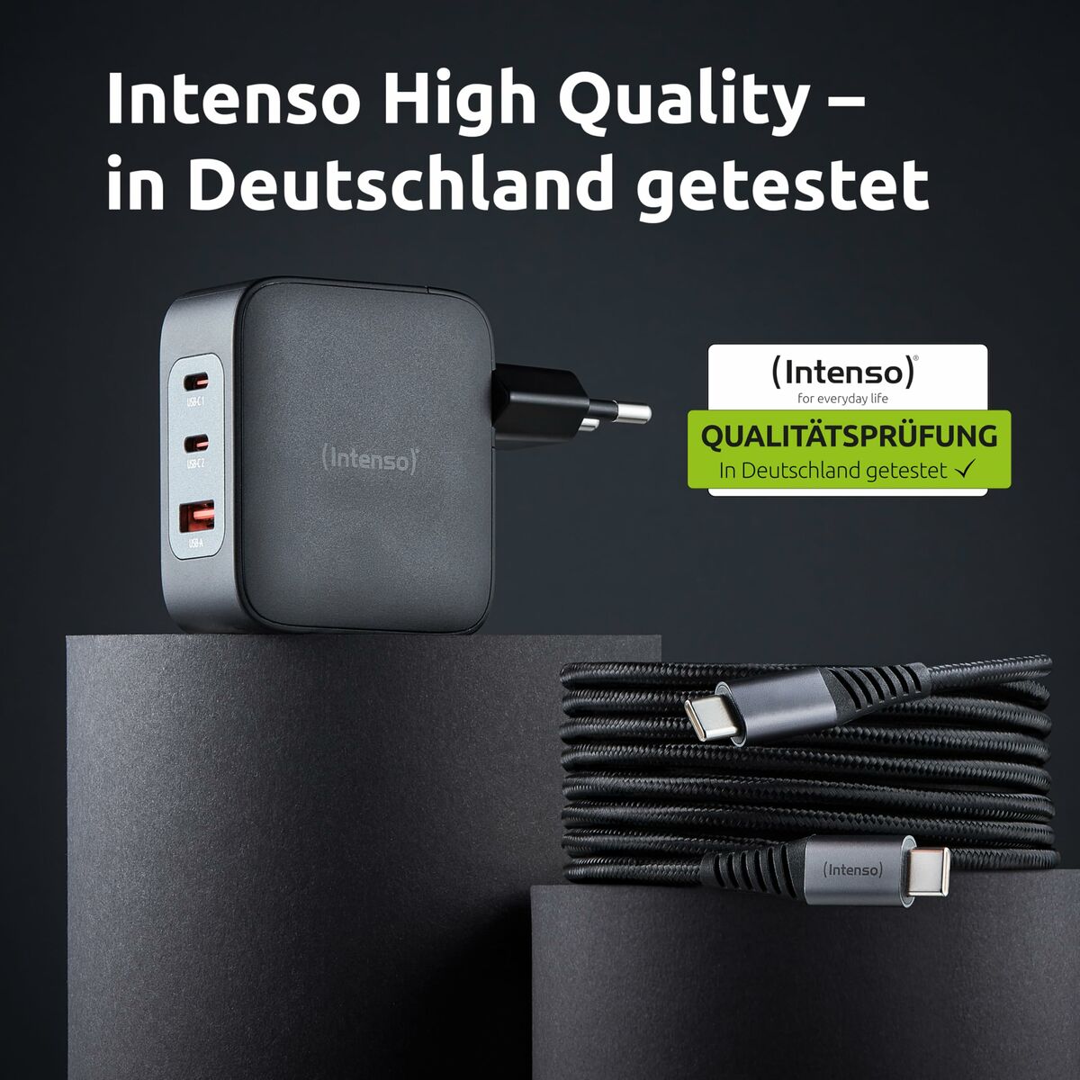 100 W USB-C GaN seinälaturi PD, 3-porttinen (2×USB-C + USB-A), lataus, musta
