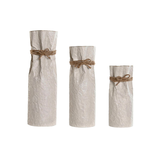 3-maljakon setti 17×17×54 cm, beige metalli & köysi - korkeat sisustusmaljakot