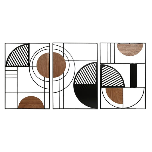 Seinäkoriste 3-osainen metalli & MDF, 40 x 2 x 60 cm, musta & luonnollinen