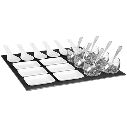 Alkuruokasetti musta tarjotin 30 x 30 cm, 25-osainen tarjoilusetti juhliin – musta tarjotin aperitiivit – kuva 1