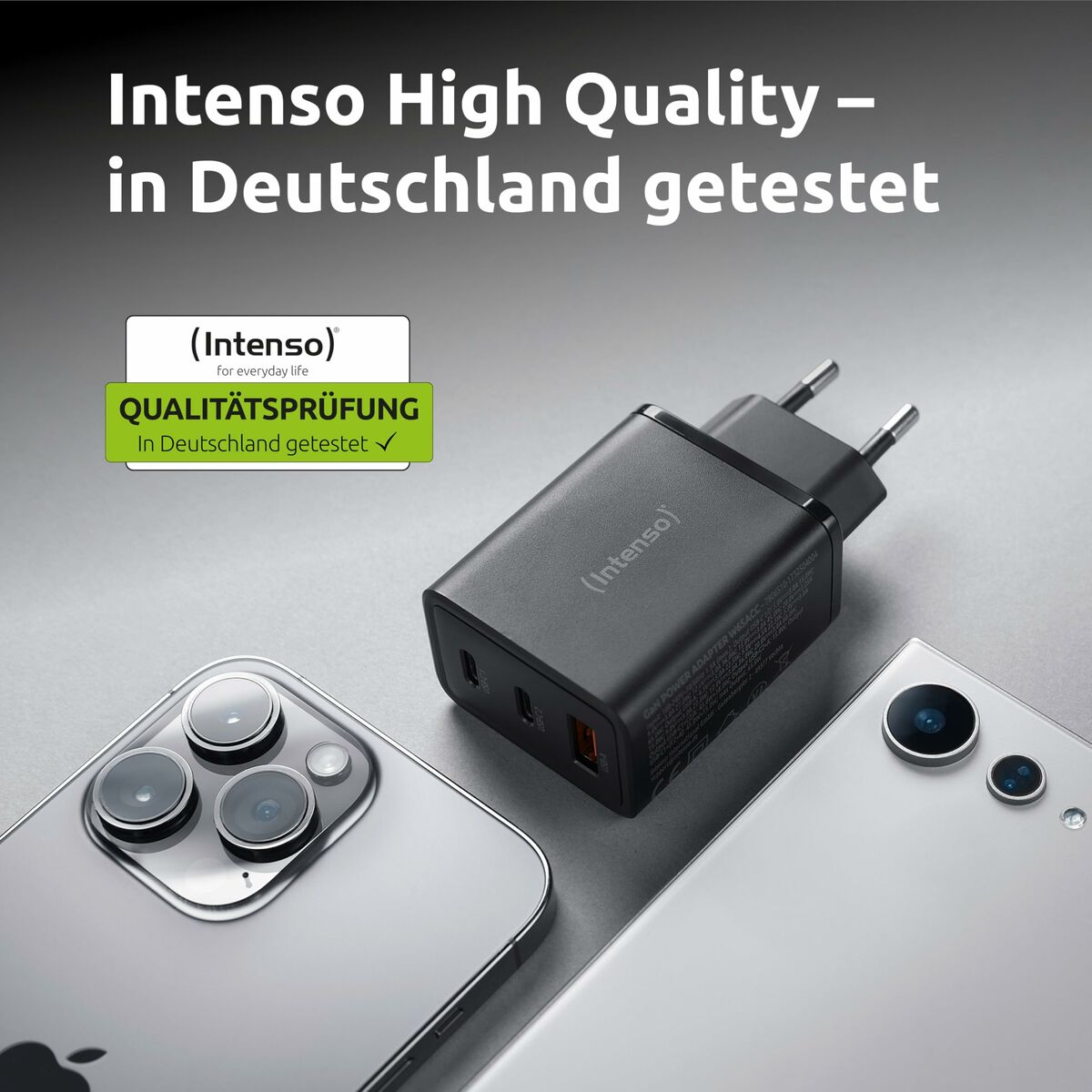65 W USB-C seinälaturi, 3-porttinen EU-pistoke – älypuhelimille & kannettaville