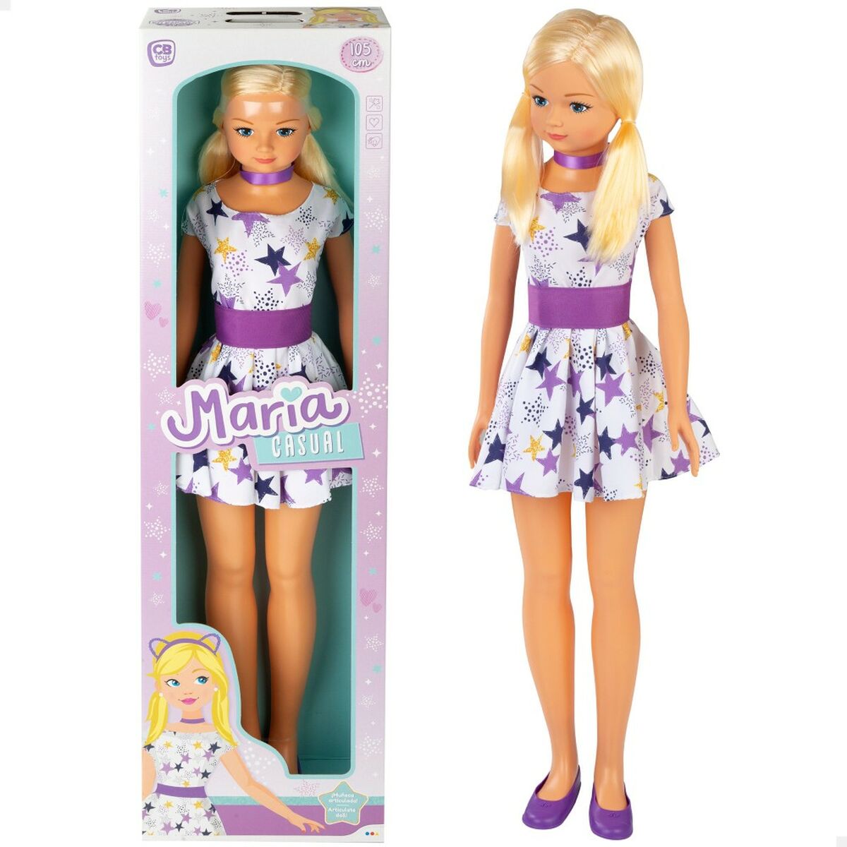 Iso Nukke 105 cm, muotinukke lapsille 3+, mekkoasu, kangas & muovi, Maria Casual – suuri nukke nukke lapsille – kuva 2
