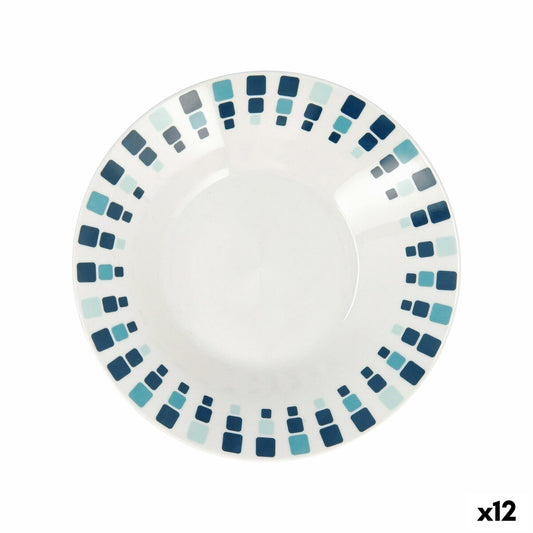 Syvät lautaset 12 kpl 20 cm, sininen kuvioitu, keraamiset, mikroaaltokestävä