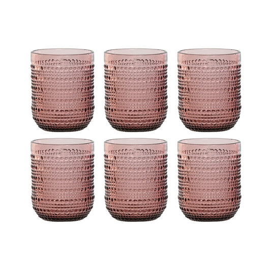 Juomalasit 240 ml 6 kpl, pinkki kristalli - kuvioitu lasisetti arkeen & juhlaan – pinkit lasit illalliselle – kuva 1