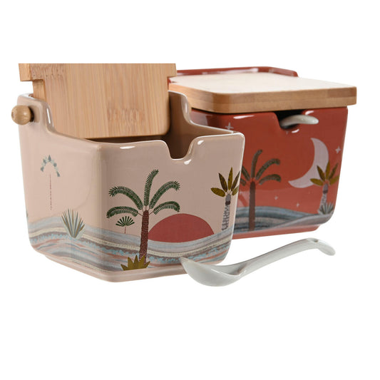 Sokeriastia 2 kpl, bambukansi & dolomiitti 7,5×7,5×7,5 cm, beige/terracotta/liila – sokeriastia lahja naiselle – kuva 1